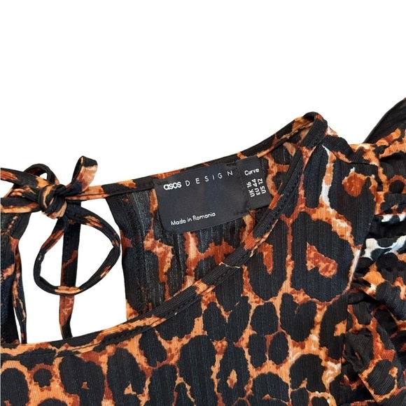 ASOS DESIGN Frill Front Long Sleeve Mini Smock Dress Leopard Print Size 12 - Picture 15 of 17